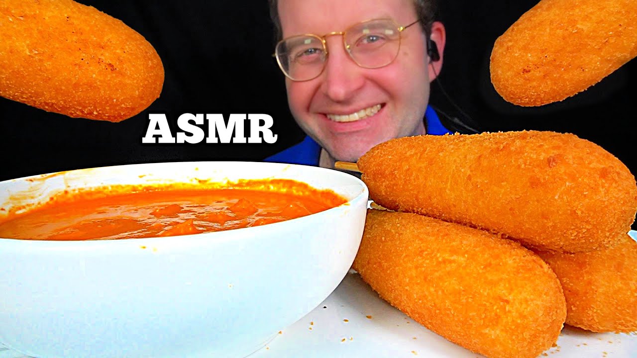 ASMR MOZZARELLA CORN DOGS & TOMATO SOUP MUKBANG (No Talking) EATING SOUNDS