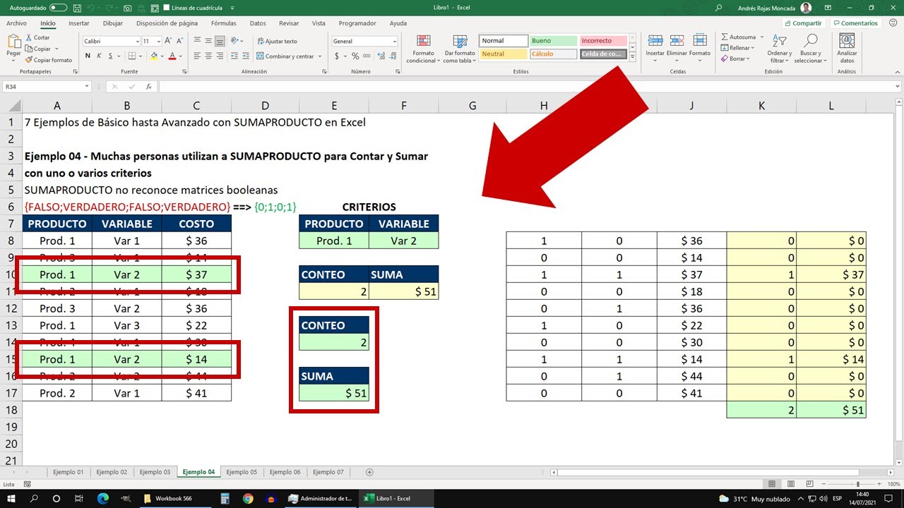 De Básico hasta Avanzado con SUMAPRODUCTO en Excel (7 Ejemplos)