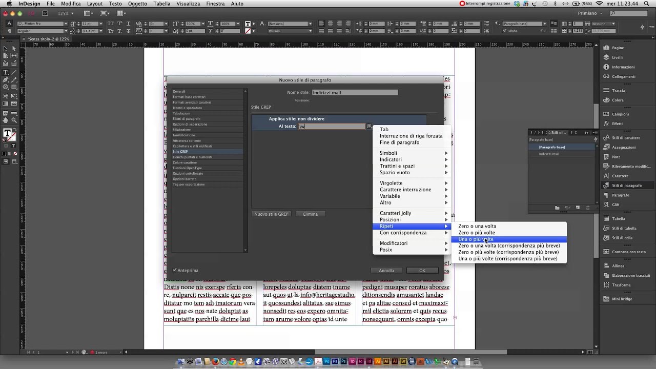 Adobe Indesign e gli stili grep