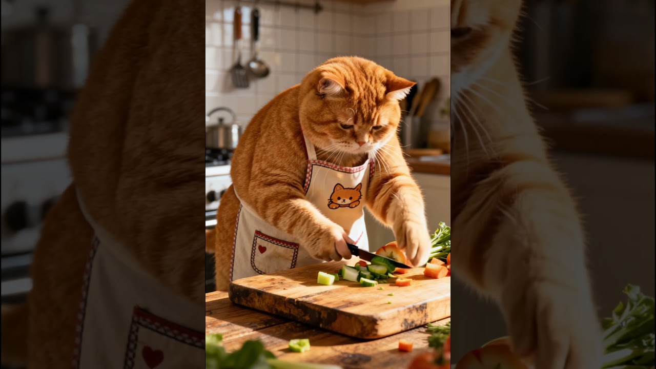Fat Orange Cat Muffin Cooks Lunch All by Itself 🍳🐾 