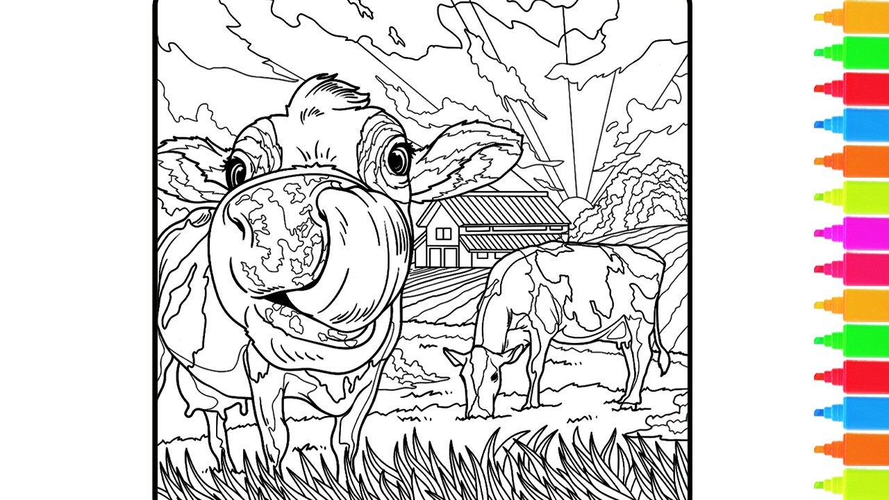 Coloring Cute Farm Animals - Cows, Pigs, Horse, Dog | Coloring Book Pages
