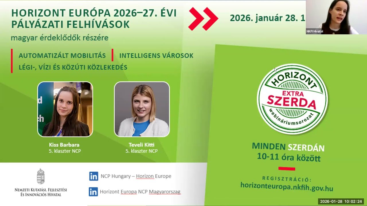 HORIZONT EXTRA SZERDA - Horizont Európa mobilitás témaköréhez kapcsolódó 2026-27. évi felhívásai
