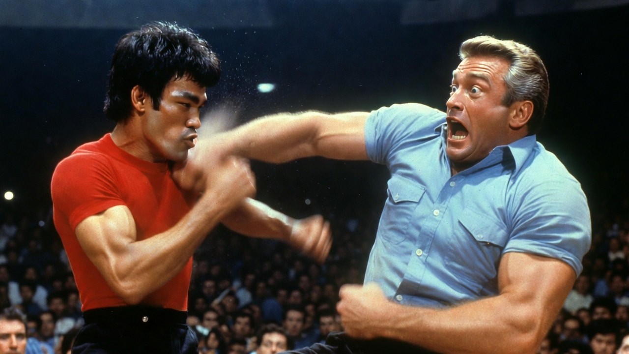 Bruce Lee en torneo Long Beach: one-inch punch — comité karate prohibió en competición oficial