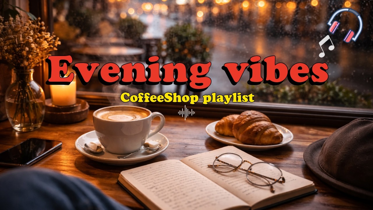 4K Cozy Evening Coffee shop | Instrumental Playlist for Relax, Study or Work