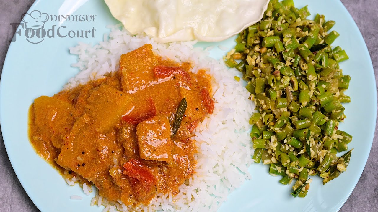 Simple & Tasty Veg Lunch Combo/ Yellow Pumpkin Curry/ Long Beans Poriyal