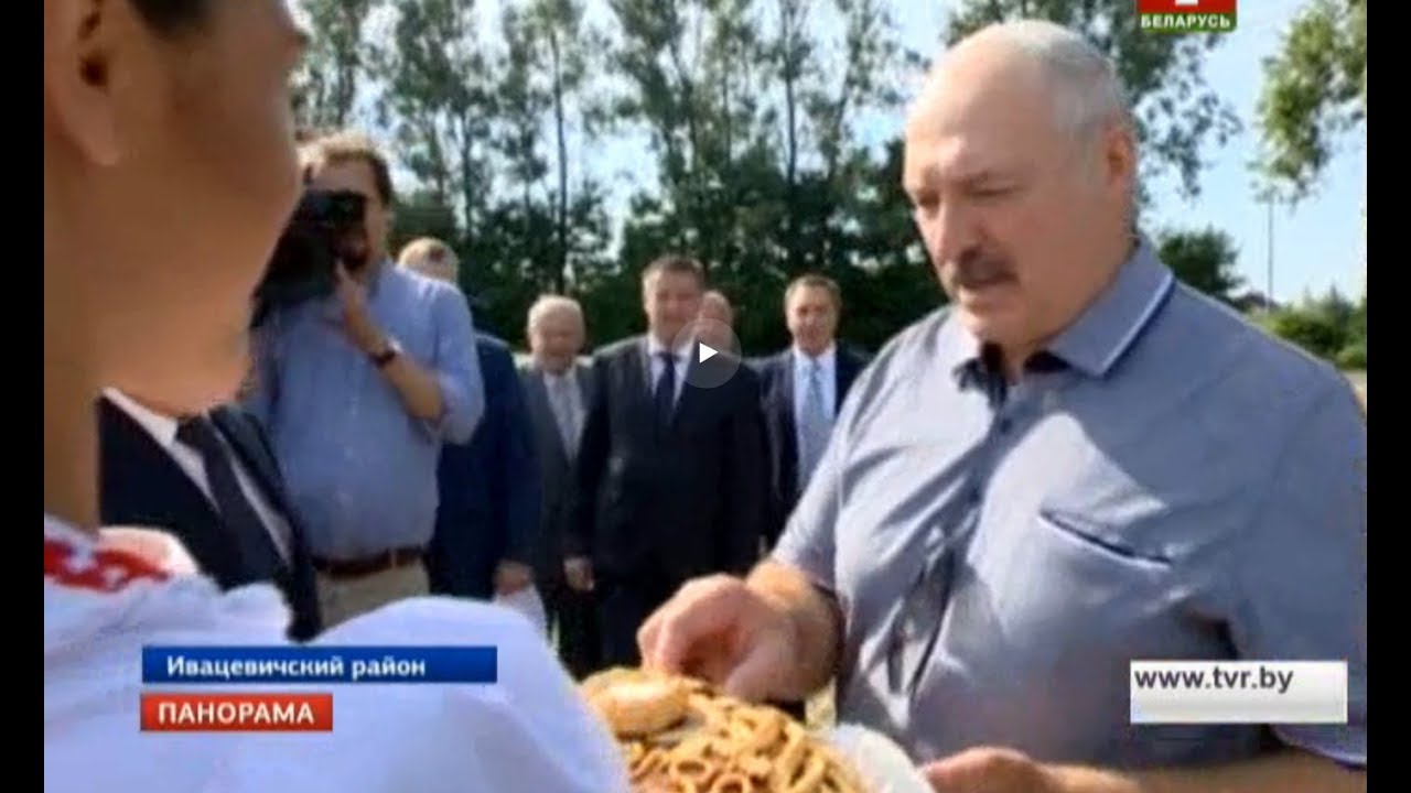 Главу государства в Брестской области встречали караваем из нового урожая. Панорама