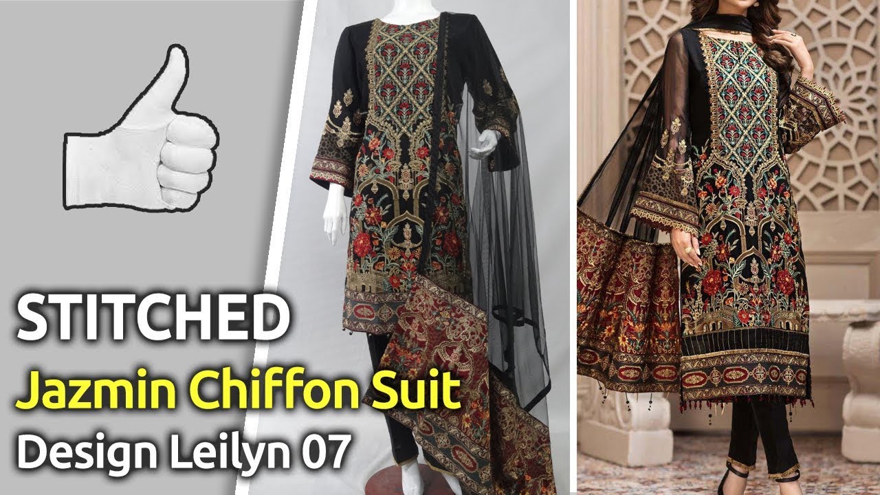 Latest JAZMIN Chiffon Suit 2019 | Fully Stitched | New Pakistani Dress Design Leilyn 07