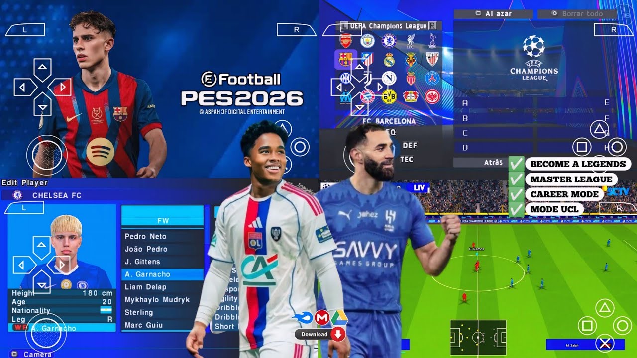 eFootball PES 2026 PPSSPP Android Offline Full Update UCL & League Kits 25/26 Season 4k Graphics