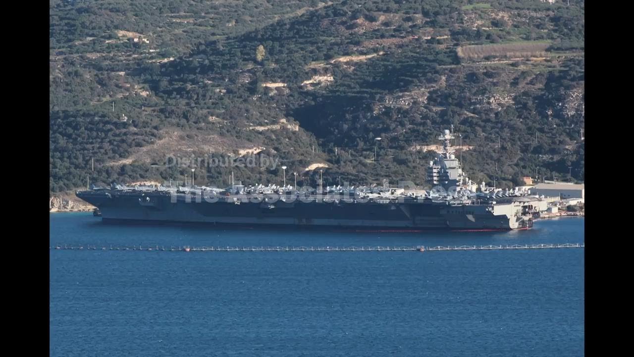 Photos show US aircraft carrier USS Gerald R. Ford docked at naval base on Greek island of Crete