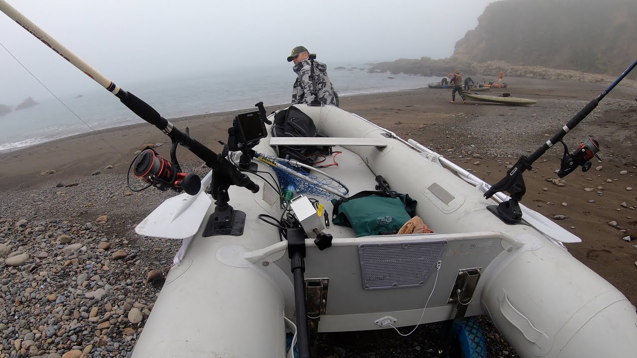 Fishing in ocean on saturn inflatable pacific ocean lingcod rockfish 6hp tohatsu beach launch sonoma