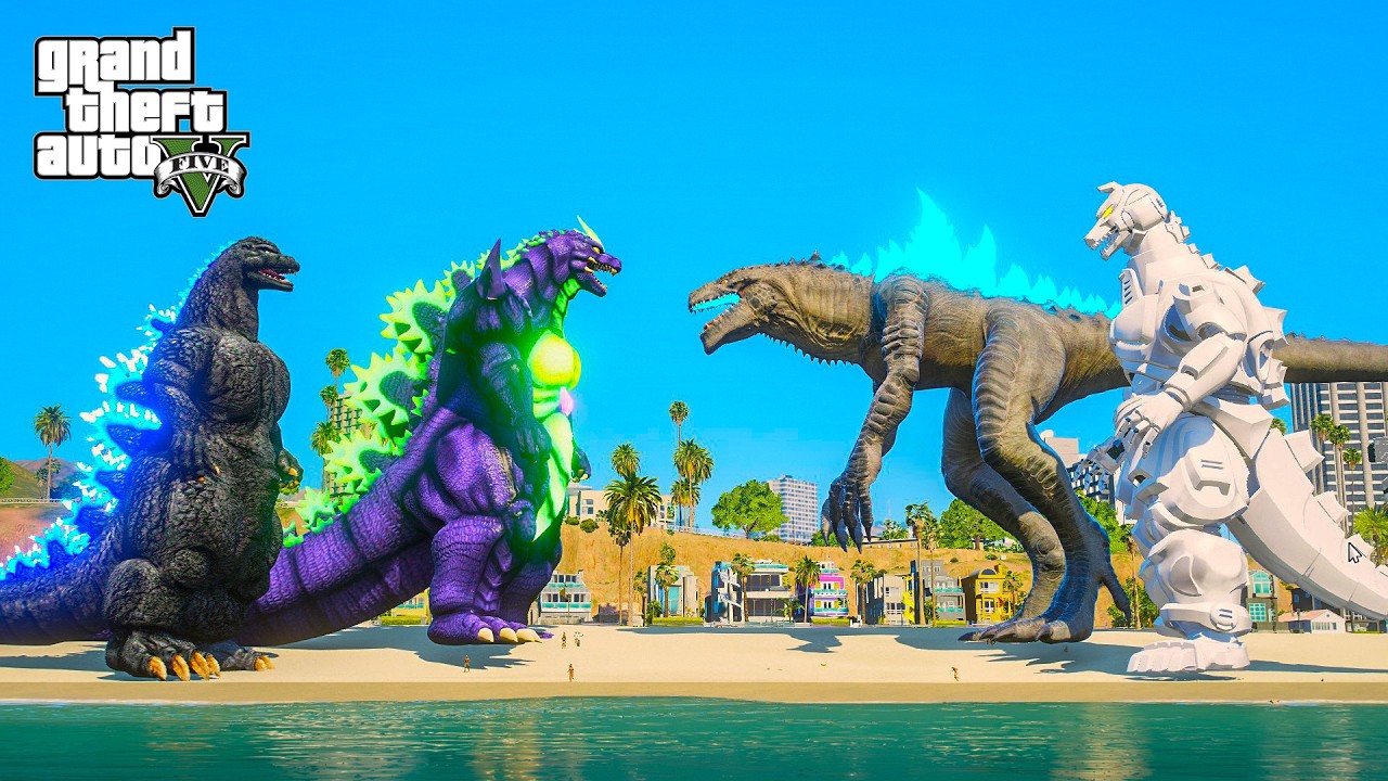 GTA 5 MOD – Heisei Godzilla & Super Godzilla vs Mechagodzilla & Zilla
