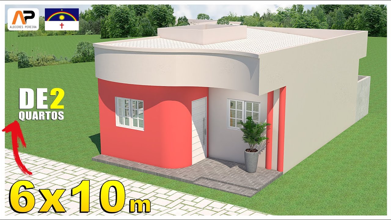 LINDA CASA MODERNA DE 2 QUARTOS - PROJETO DE CASA 6X10 METROS