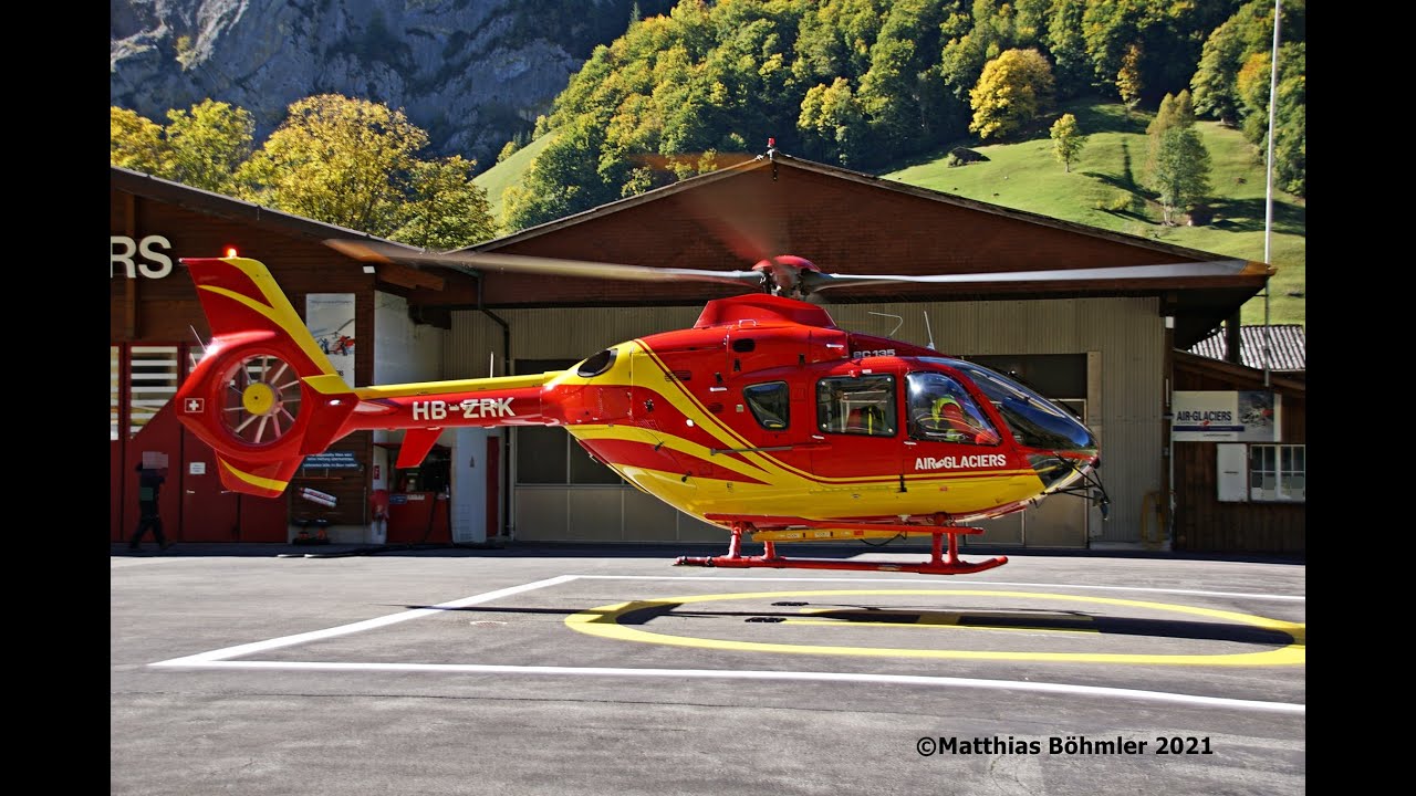 🚁Air Glaciers I EC135 I HB-ZRK I Takeoff Heliport Lauterbrunnen 🇨🇭