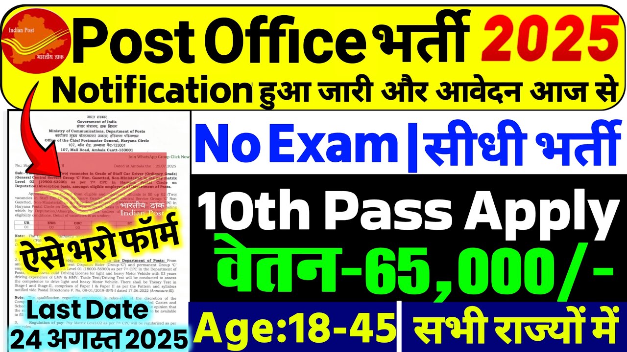 India Post New Vacancy 2025 | Post Office Recruitment 2025 | MTS, Postman, Mail Guard New Vacancy