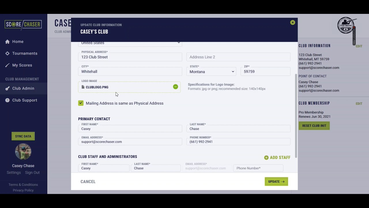 Create a Club on Score Chaser