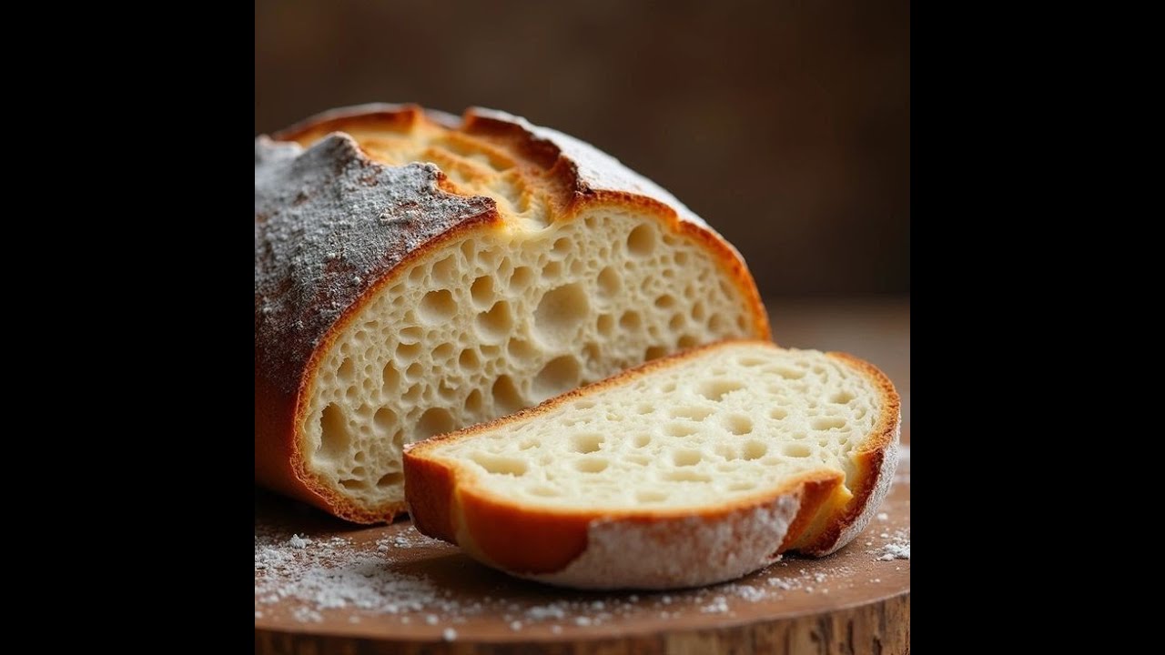 خبز الشاباتا ٤ مكونات فقط ( Italian ciabatta bread ) طريقة سهلة وبسيطة بدون عجن ولا عجانة ولا تعب!!!