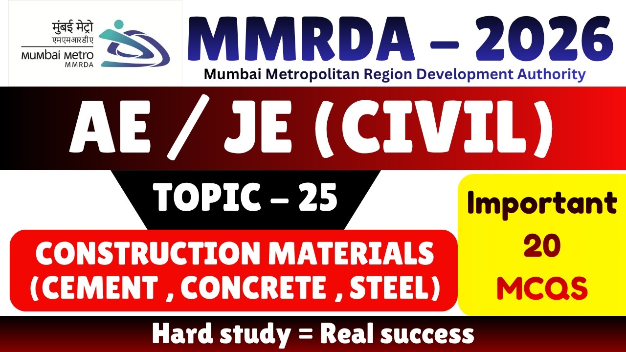 Construction Materials MCQS | MMRDA JE Civil MCQS Notes 2026 | MMRDA Civil Engineer MCQS PDF 2026