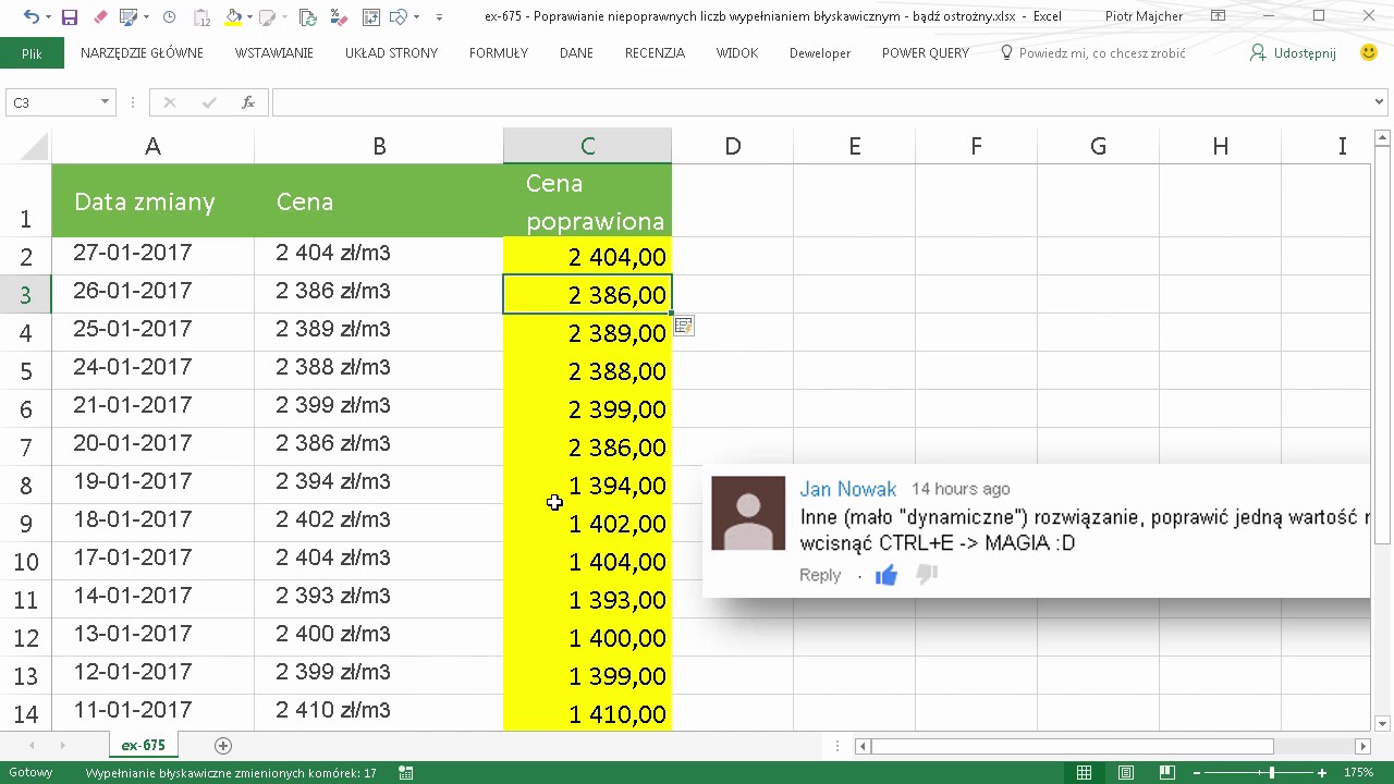 excel-675 - Poprawianie niepoprawnych liczb wypełnianiem błyskawicznym - bądź ostrożny