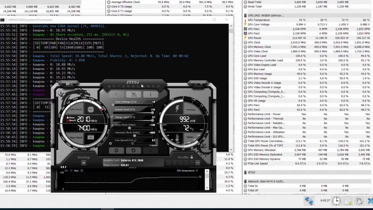 NVIDIA RTX 2060 KawPow RVN Mining Hashrate Test With Overclock