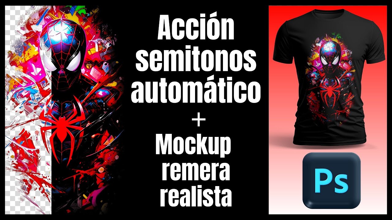 Accion de semitonos automaticos  en photoshop +  Mockup de remera realista