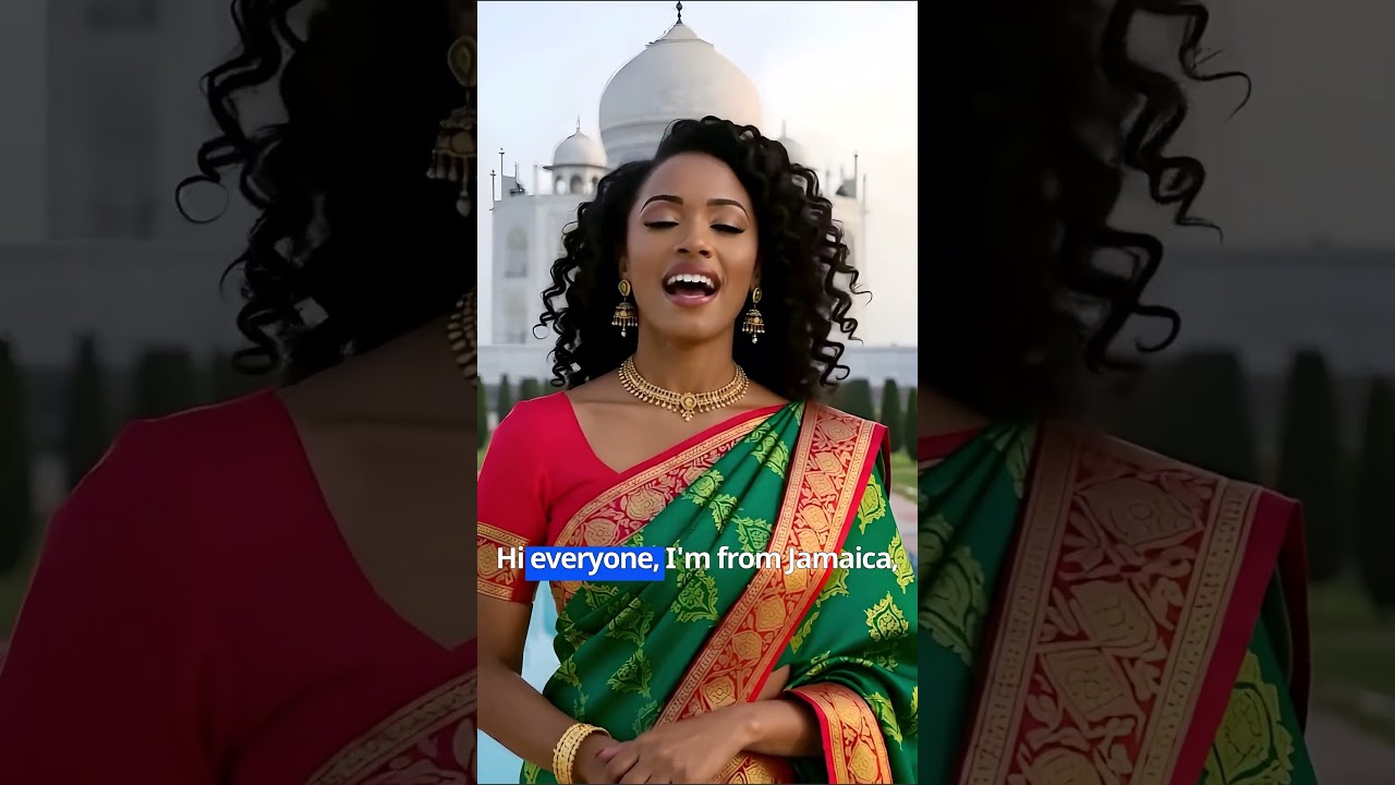 Jamaican Woman in Vivid Saree at the Taj Mahal | Cultural Fusion in Bright Sunlight 🇯🇲👗🇮🇳 #Shorts