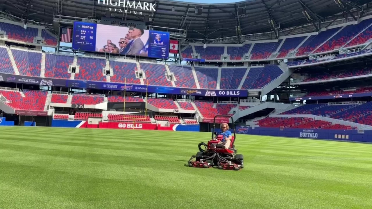 Bills groundskeeper cares for the grass field Highmark Stadium