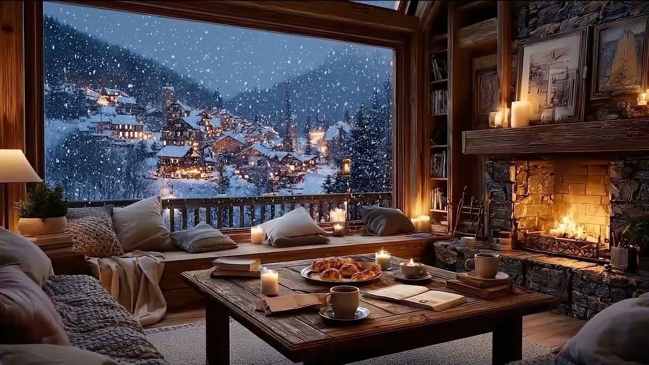 January Winter Coffee Shop ❄️ Soft Jazz Piano & Warm Fireplace for Study & Work