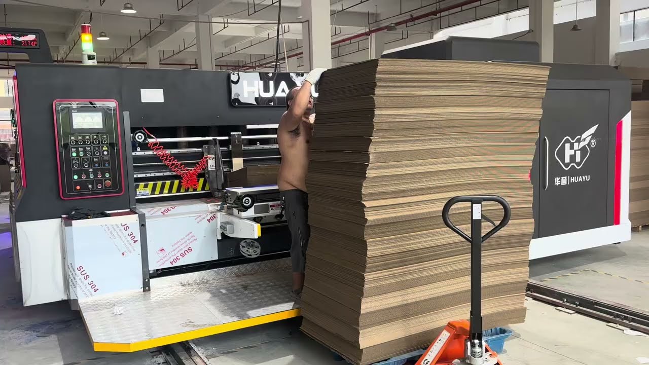 China HUAYU-A carton box making machine I Flexo printer die cutter stacker machine for carton box