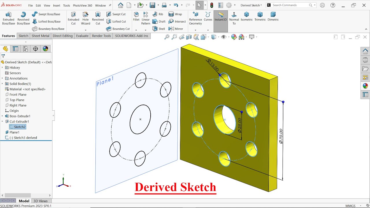 How To Use Derived Sketch In SolidWorks | Copy Sketch From Plane