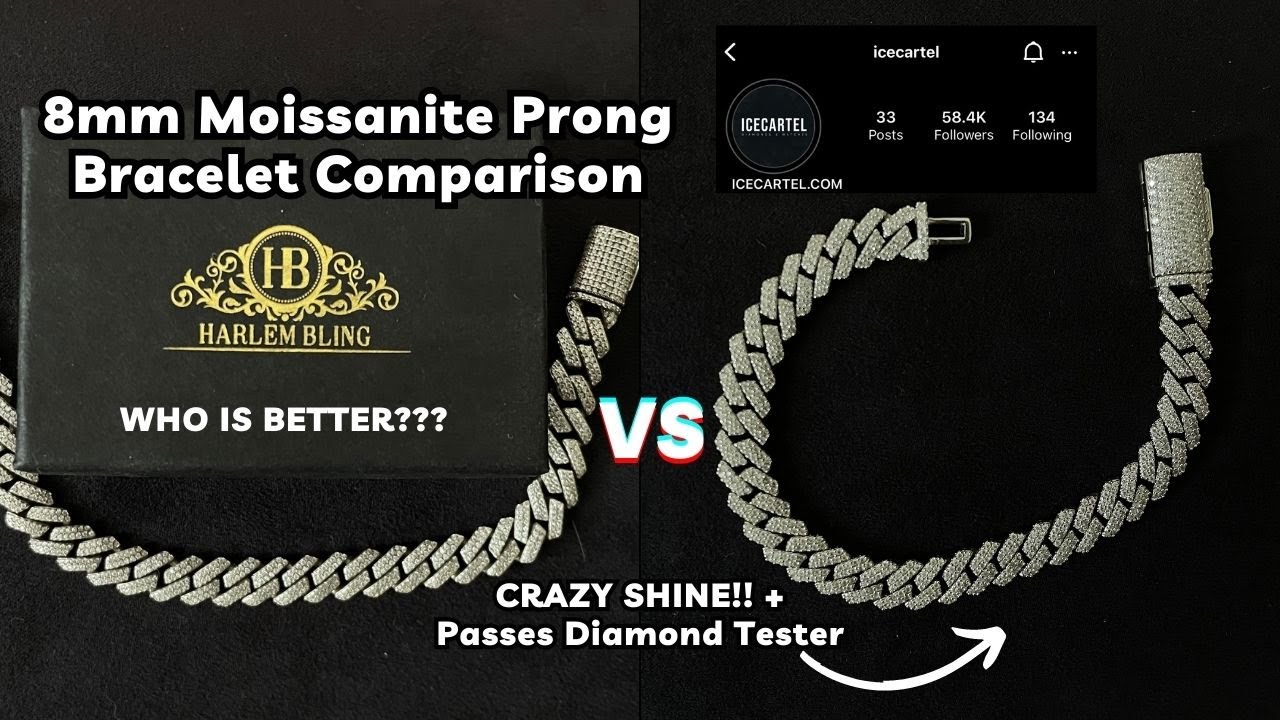 HarlemBling Moissanite Prong Miami Cuban Link Bracelet 8MM (VS) ICECARTEL 8MM Moissanite Cuban