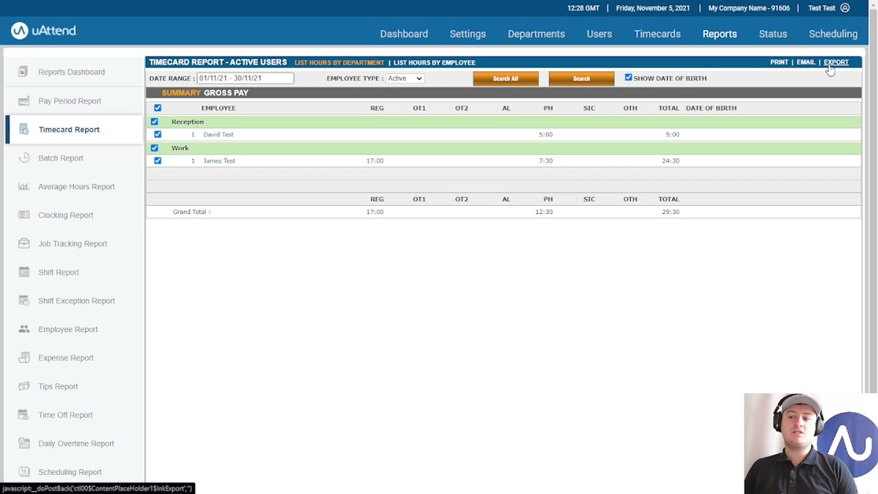 Timecard Report | Employee Attendance reporting | uAttend.co.uk