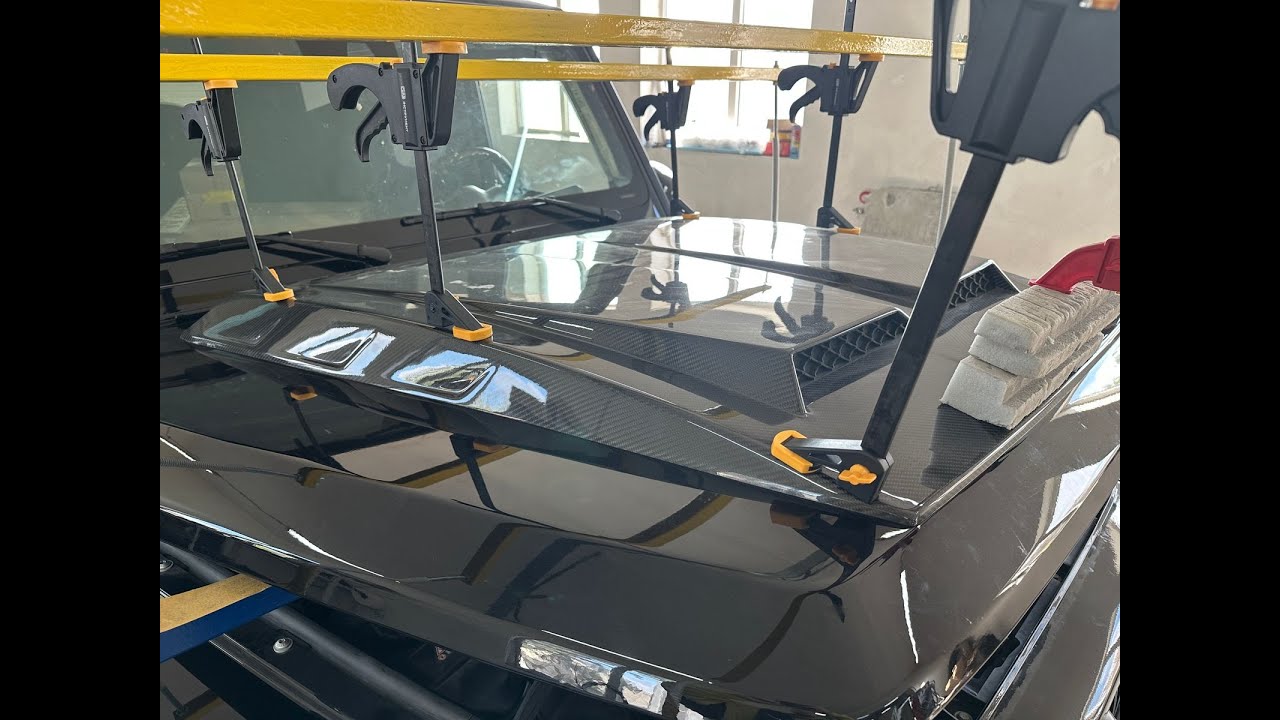 HOW TO INSTALL CARBON FIBER HOOD SCOOP on W463A G Wagon. Installation process