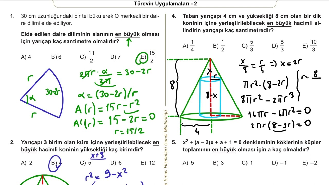 Mezun Matematik Kazanım Kavrama Test 57 (Türevin Uygulamaları) Çözümler