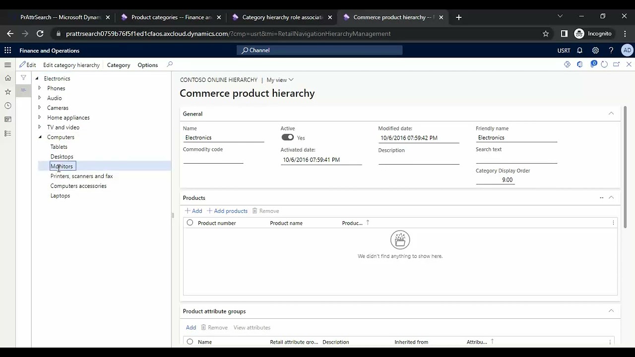 D365 F&O Product attribute setup & Product attribute search