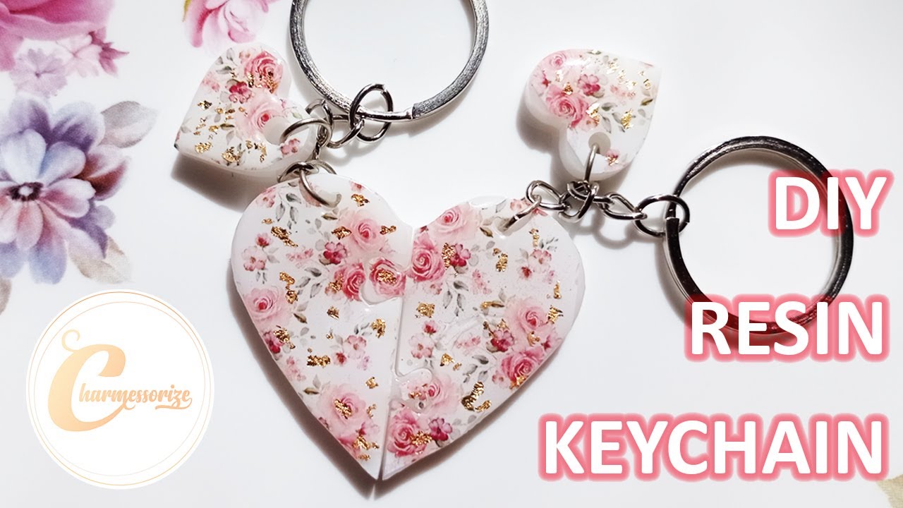 DIY Epoxy Resin Craft & Accessories | Making Resin Heart Keychain with Nail Foil Transfer