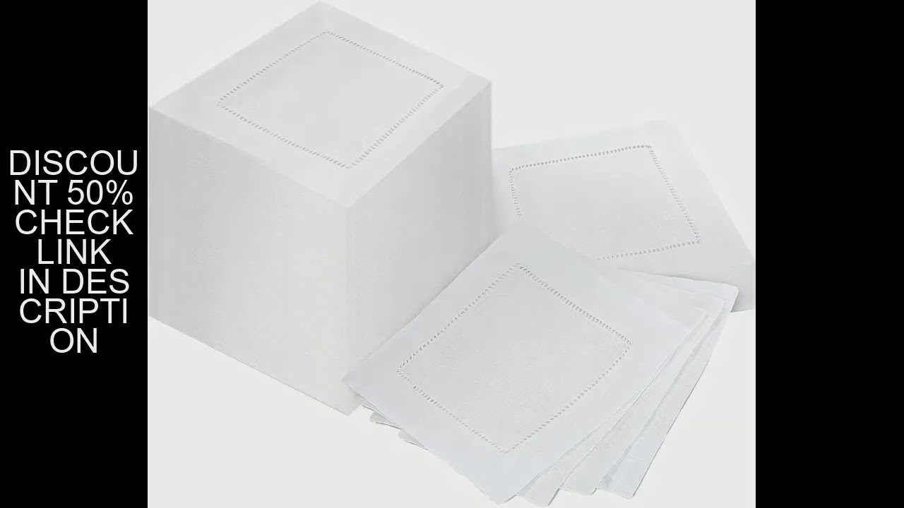 24Pcs Cocktail Napkins White Linen Hemstitch Cocktail Napkins Square Solid for Wedding Dining  Parti