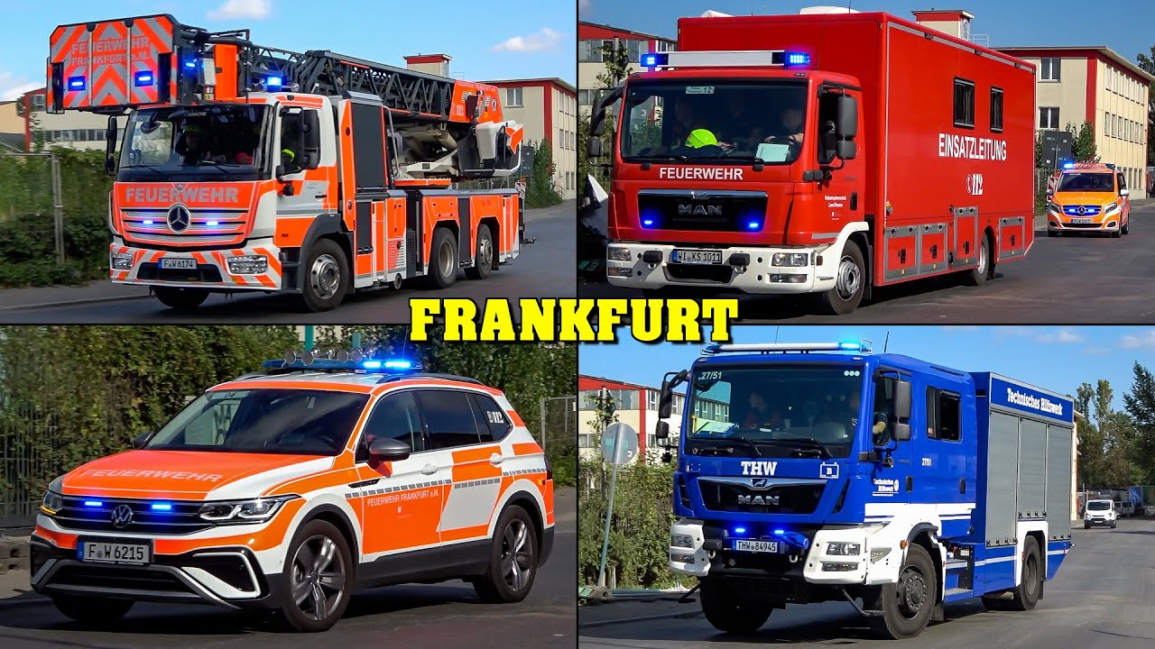 [FEUERWEHR auf EINSATZFAHRT] - Dutzende Blaulichtfahrzeuge in FRANKFURT | THW, Feuerwehr & KatSchutz