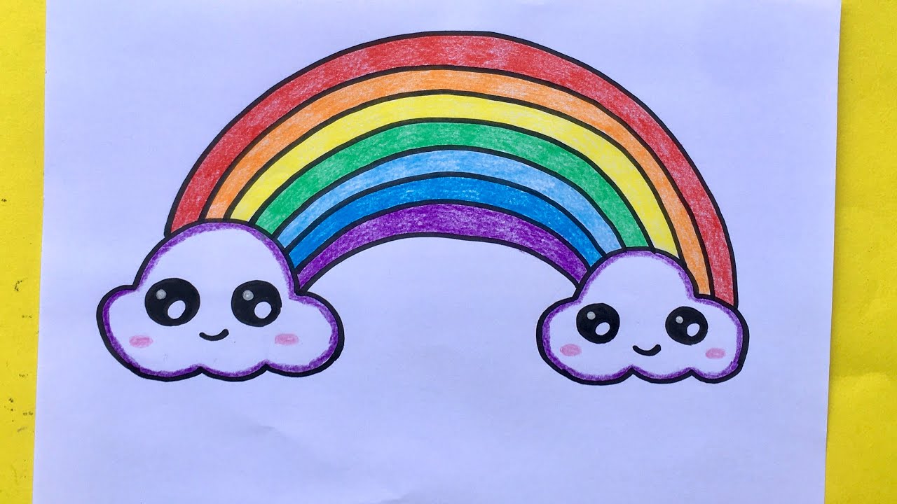 تعليم الرسم للأطفال/رسم ألوان الطيف/رسم قوس قزح/cute rainbow drawing easy with colour#preschool