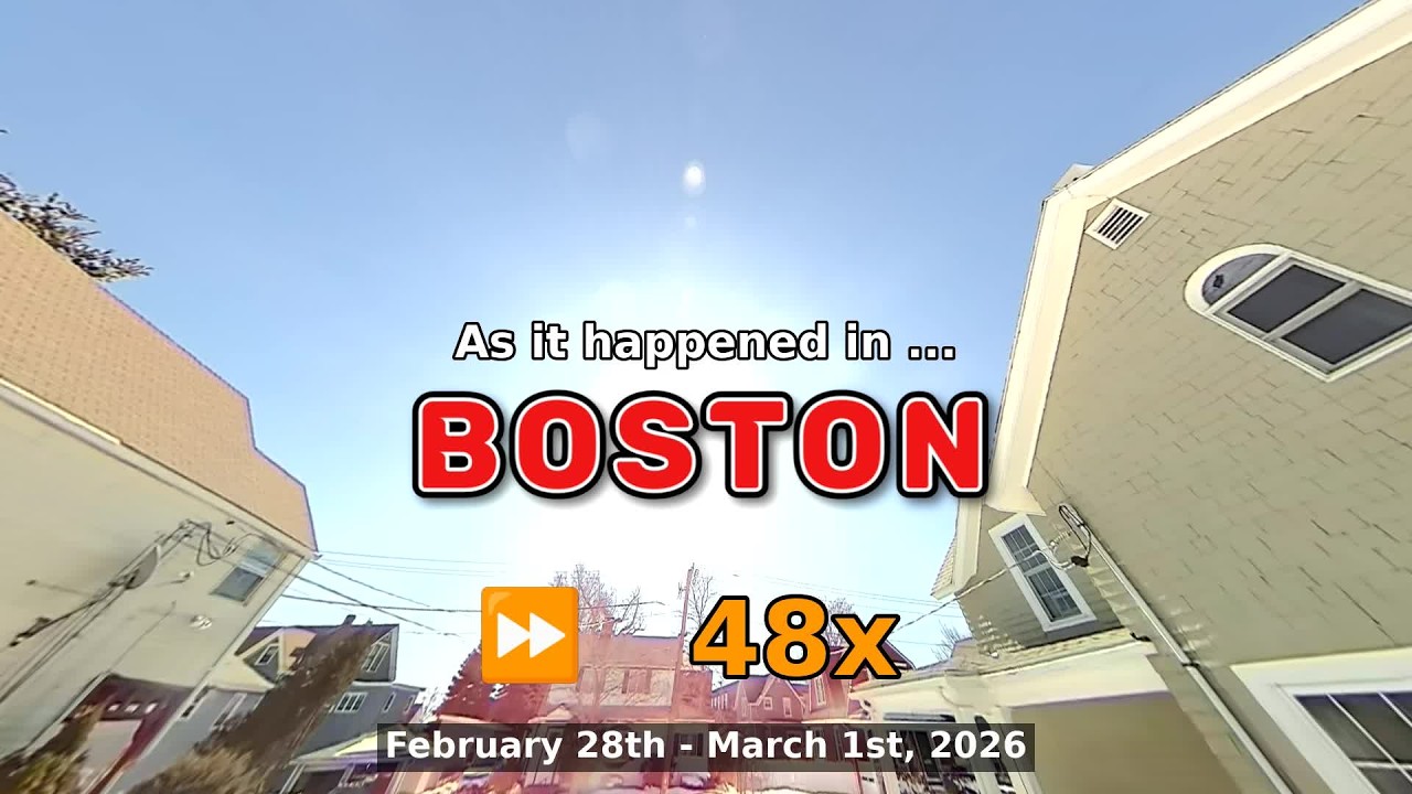 ⏩ Daily Time Lapse of the Boston Weather 180° 4k Sky Cam Feb. 28th - Mar. 1st 2026 (48x) [Beta]