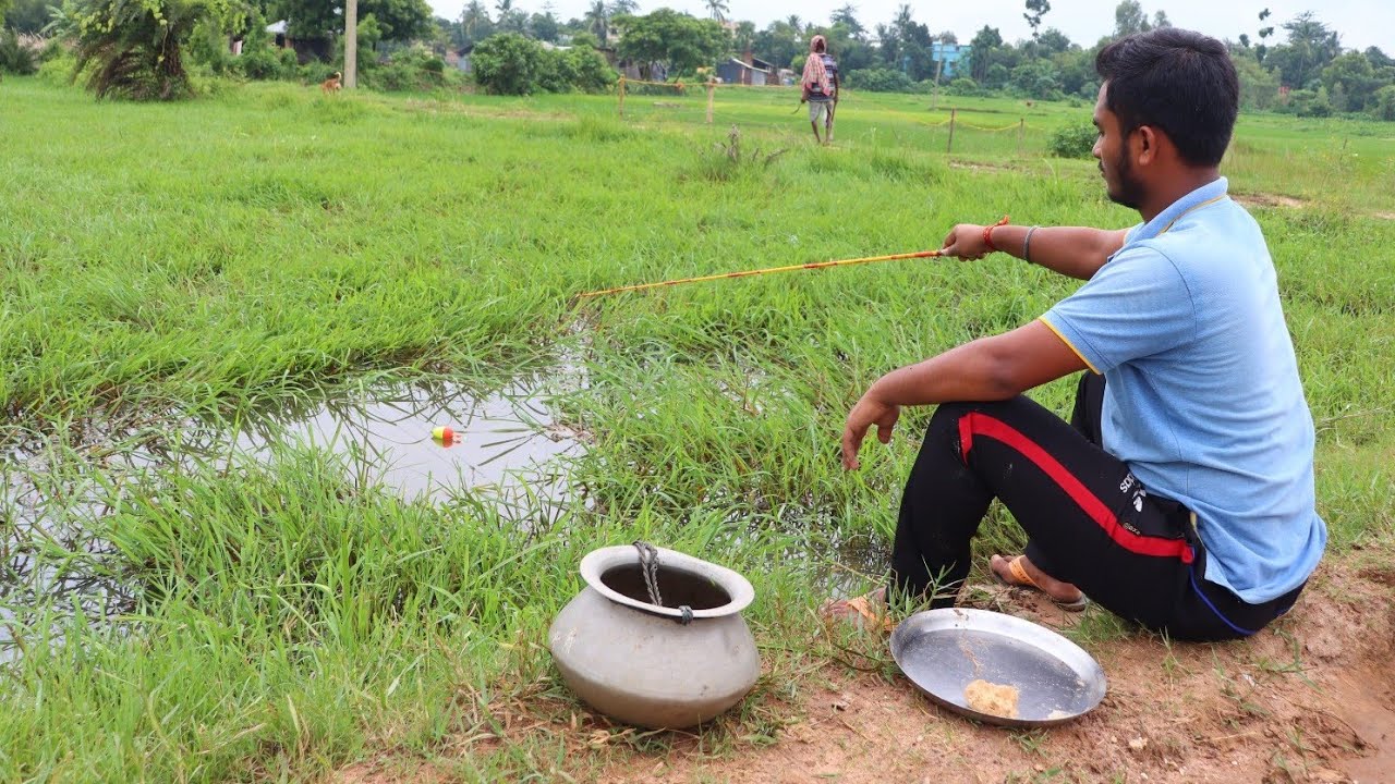 Fishing Video || The village boy knows the necessary bait and methods for fishing in the field