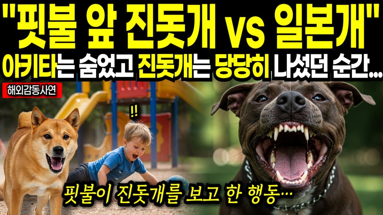 [해외감동사연] 목줄 풀린 핏불 앞 진돗개와 일본 국견의 상반된 행동에 난리난 미국!