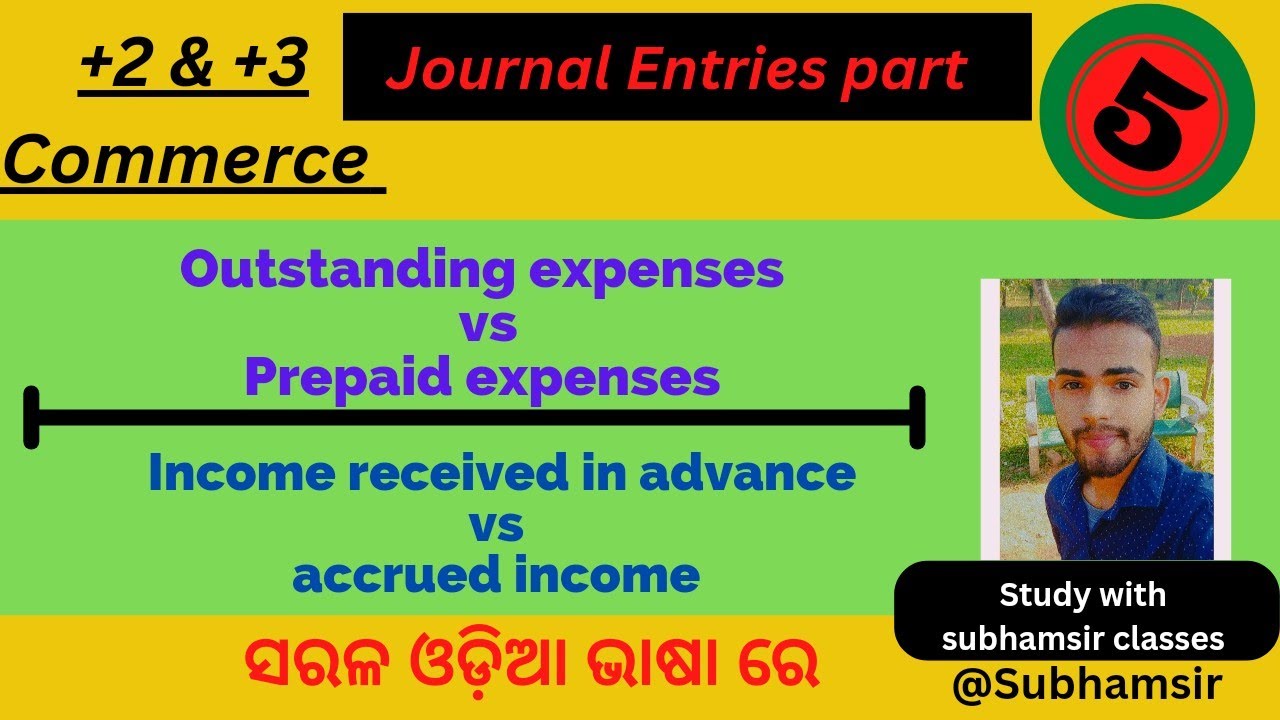 Outstanding vs Pre-paid expenses ||Accrued income vs Income Received in  advance || Journal Entry -5