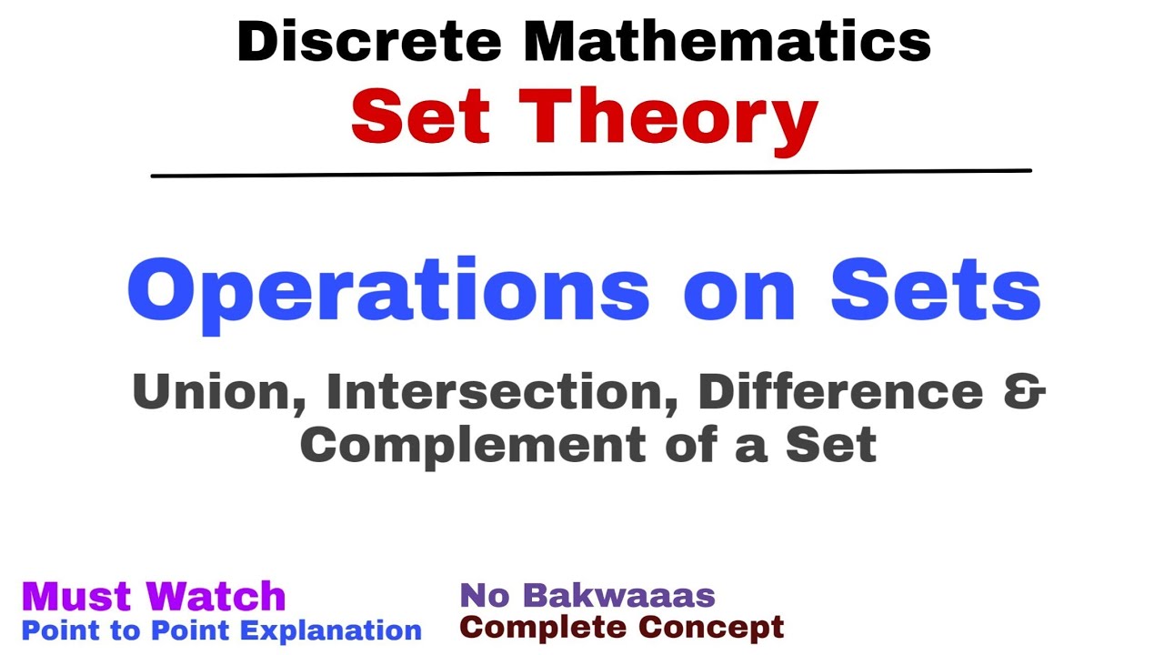 12. Operations of Sets (Union, Intersection, Difference, Complement of a Set) | Set Theory