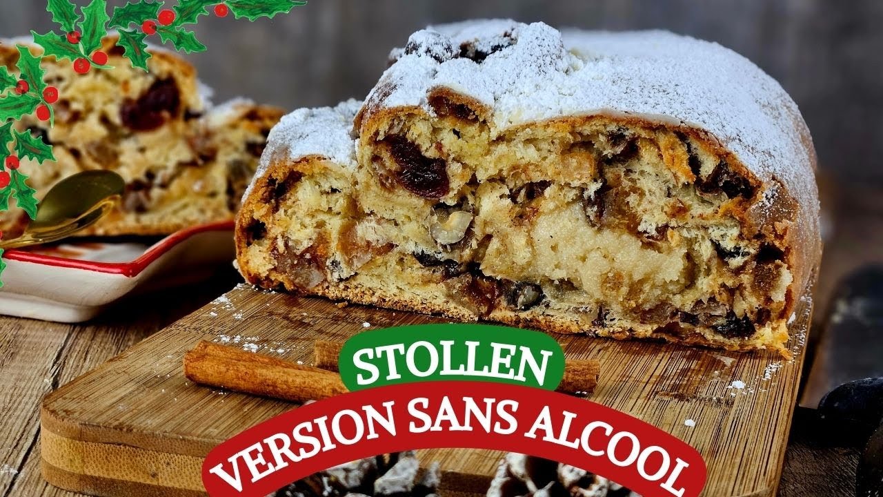 Recette du Stollen, version sans rhum : pain allemand aux fruits secs, fruits confits, pâte d'amande