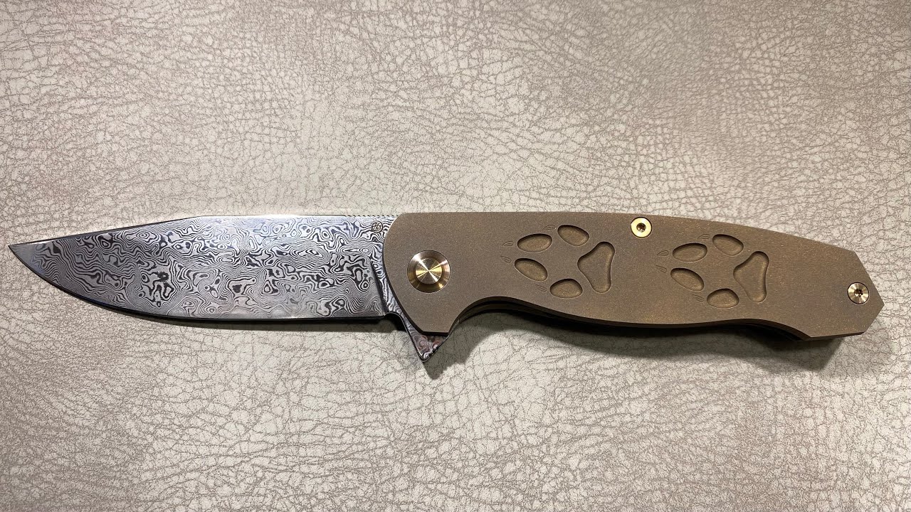 Cheburkov Knife Wolf, Paws, Steel Damascus, Handle Bronze Anodized Titanium, $503