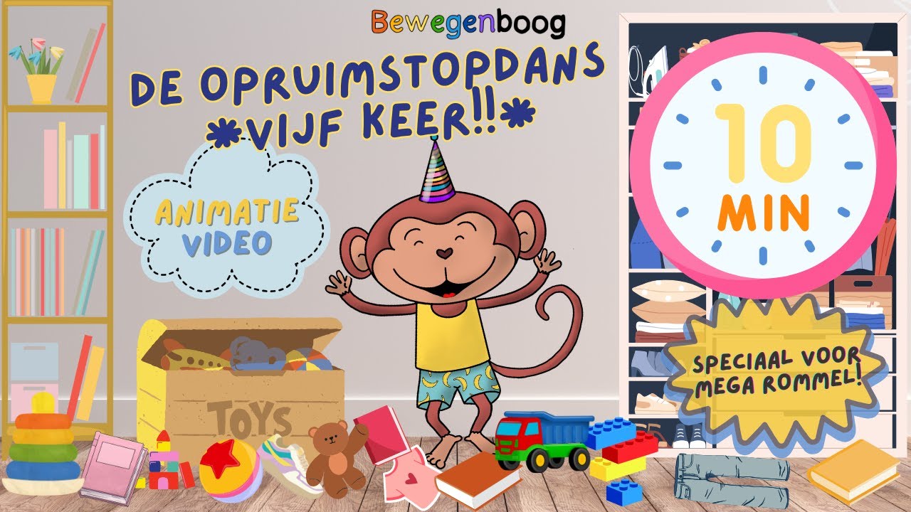 10 minuten opruimen! Bewegenboog | De Opruim Stopdans | Opruimliedje voor kinderen | animatie