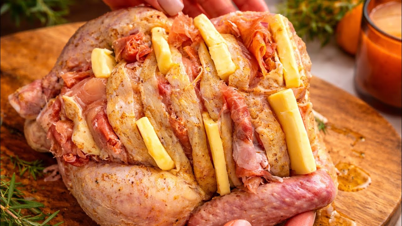 Я добавила масло и бекон внутрь курицы, ужин получился просто невероятным! Что-то новенькое вкусное