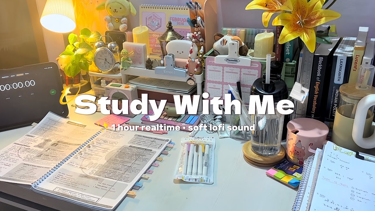 Study with me 1 hour 📓💫realtime • soft lofi music #studywithme #study #studying #youtube 