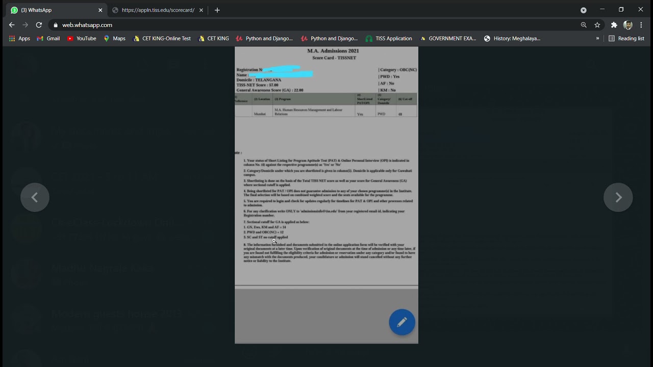TISSNET 2021 Results Error Update.