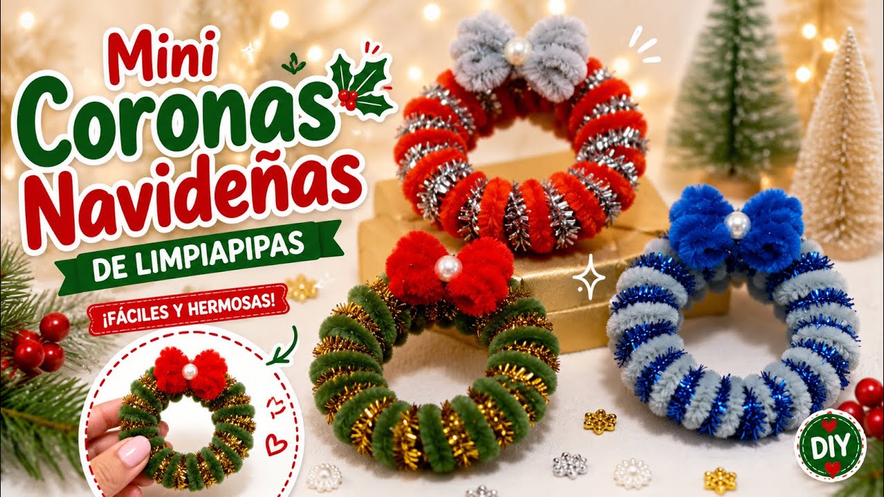 Mini coronas navideñas con limpiapipas🎄❄️